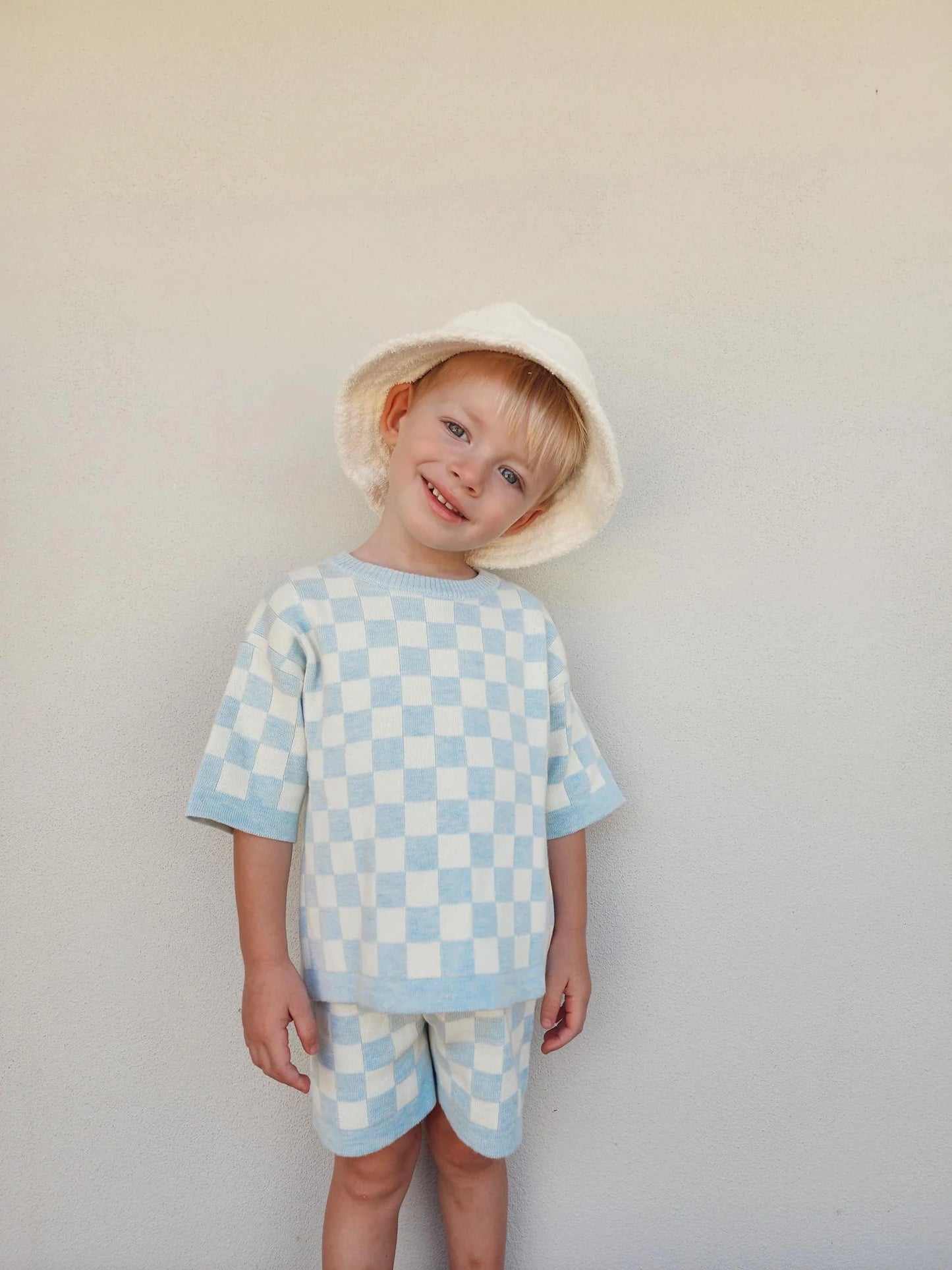 Blue Checkerboard Knit Set