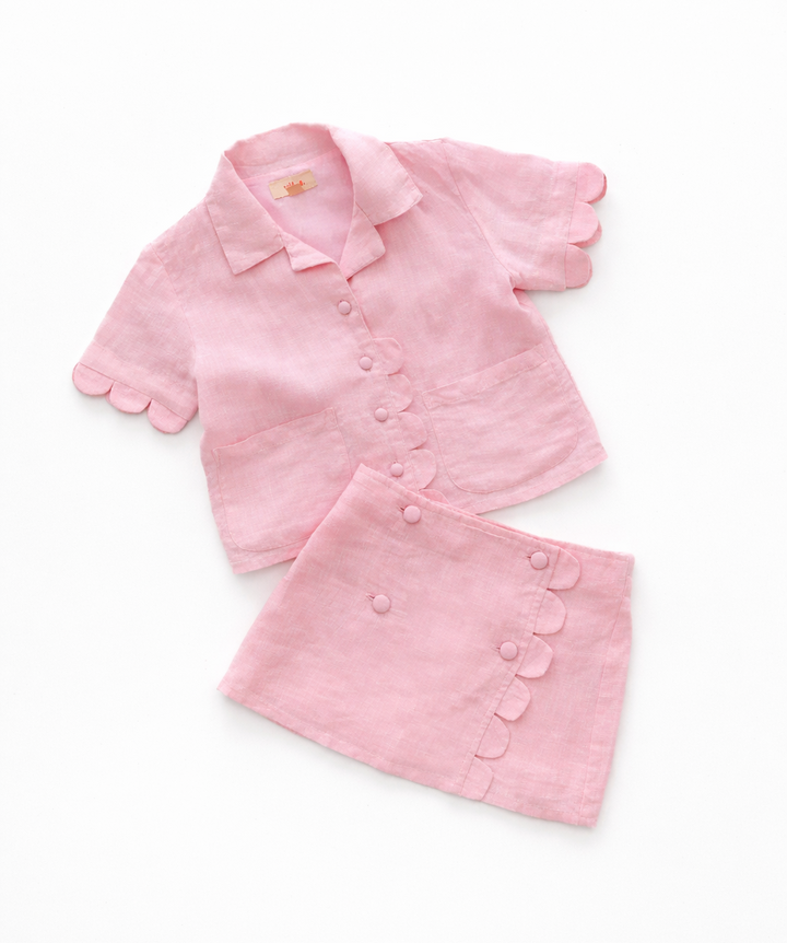 Pink Scallop Linen Set