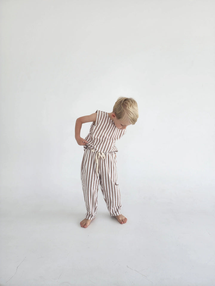 Brown Striped Linen Pants