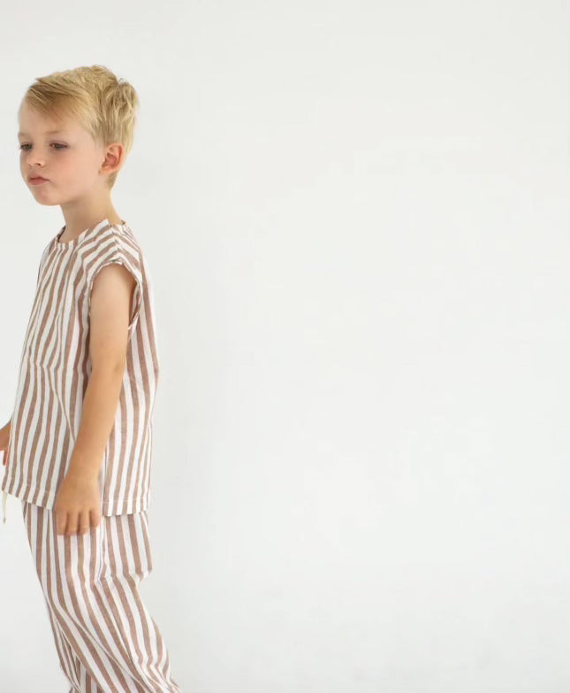 Brown Striped Linen Pants