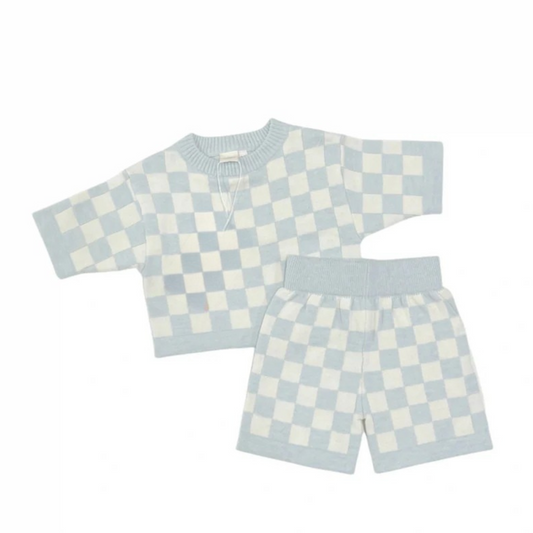 Blue Checkerboard Knit Set