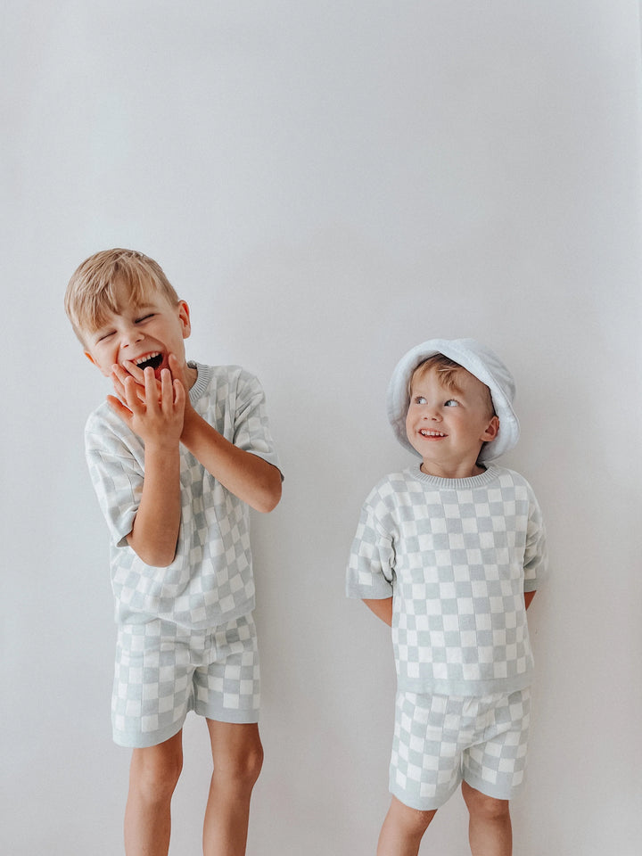 Blue Checkerboard Knit Set