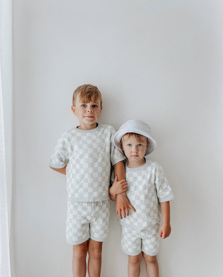 Blue Checkerboard Knit Set