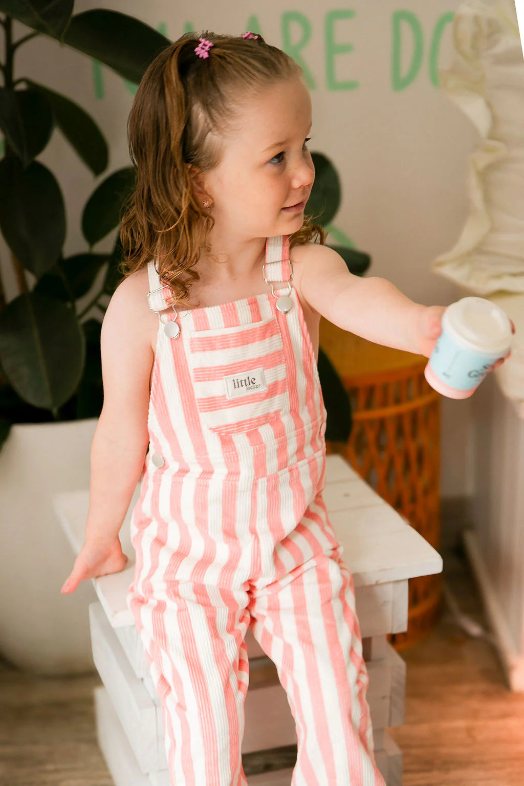 Striped Corduroy Dungarees | Pink