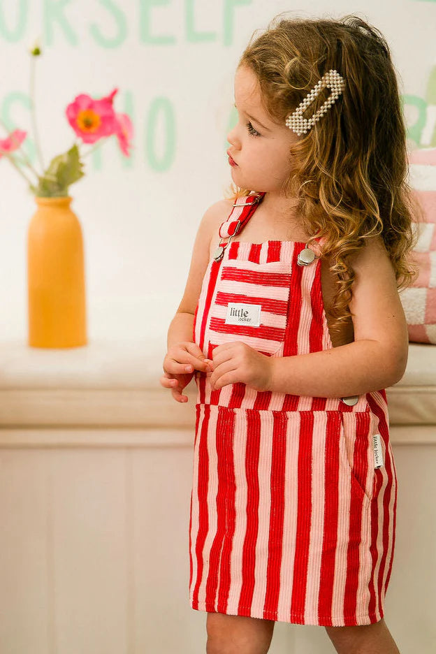 Striped Corduroy Dungarees | Red & Pink