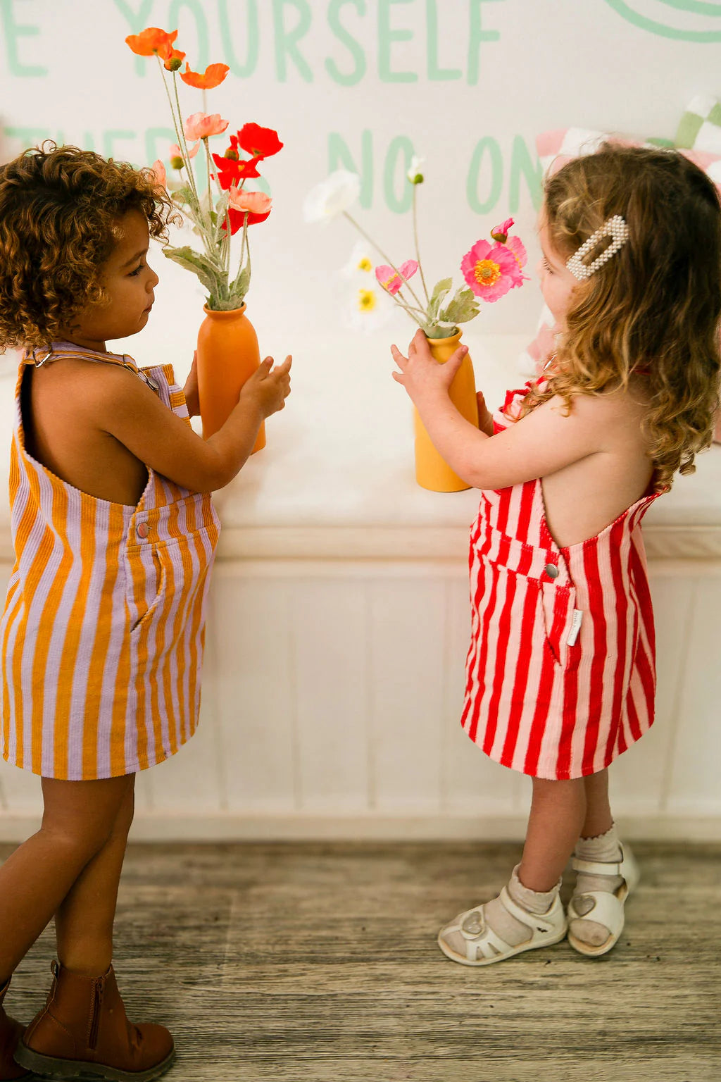 Striped Corduroy Dungarees | Red & Pink